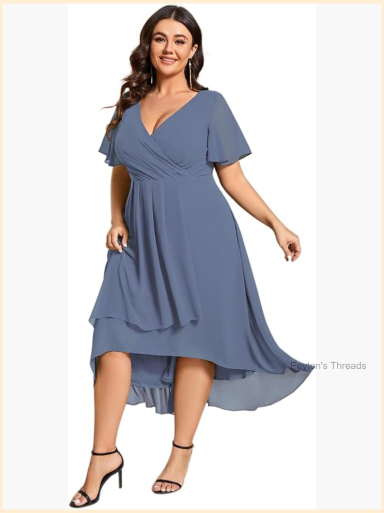 Plus Size Chiffon A-Line Formal Wedding Guest Dress Midi Zipper